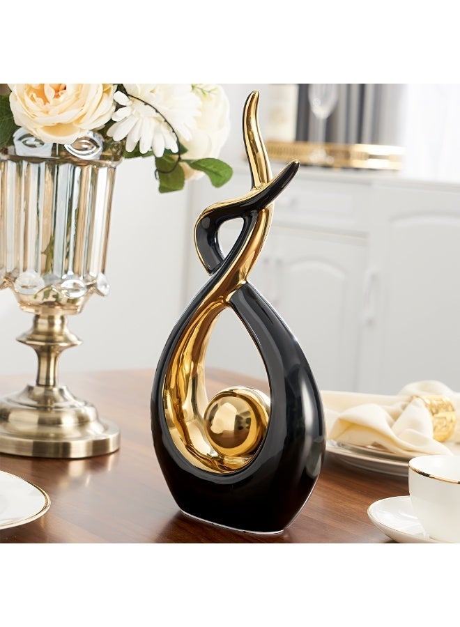 ALMiHomi Modern Abstract Ceramic Statue Home Decor – Black & Gold Table Sculpture for Living Room, Office & Dining Table Centerpiece, Luxury Decorative Figurine - Image 3